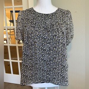 J.Crew Gold Clip Dot Floral Print Black and White Women's Top Size 8